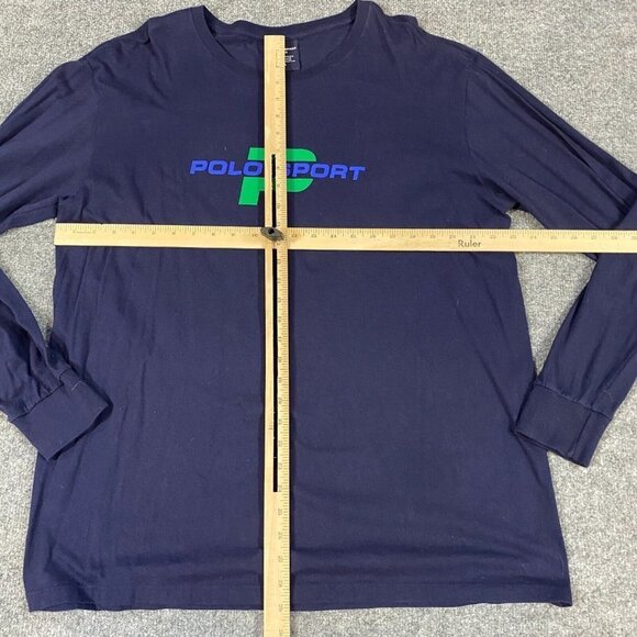 Polo Sport T-shirt L Blue Long Sleeve Cotton Spellout Vintage - Picture 2 of 8